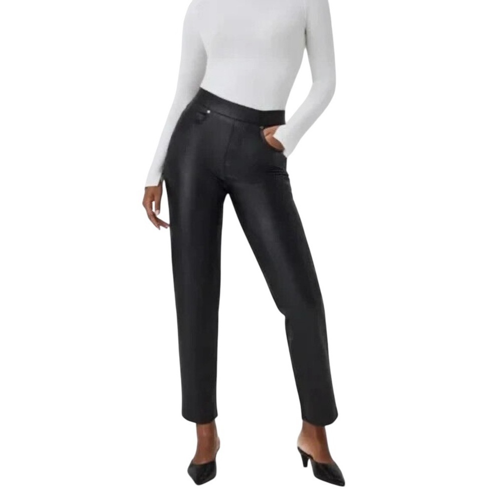 Spanx Slim Straight Faux Leather Pant Black High Rise Crop Women’s Sz XLP 20528Q